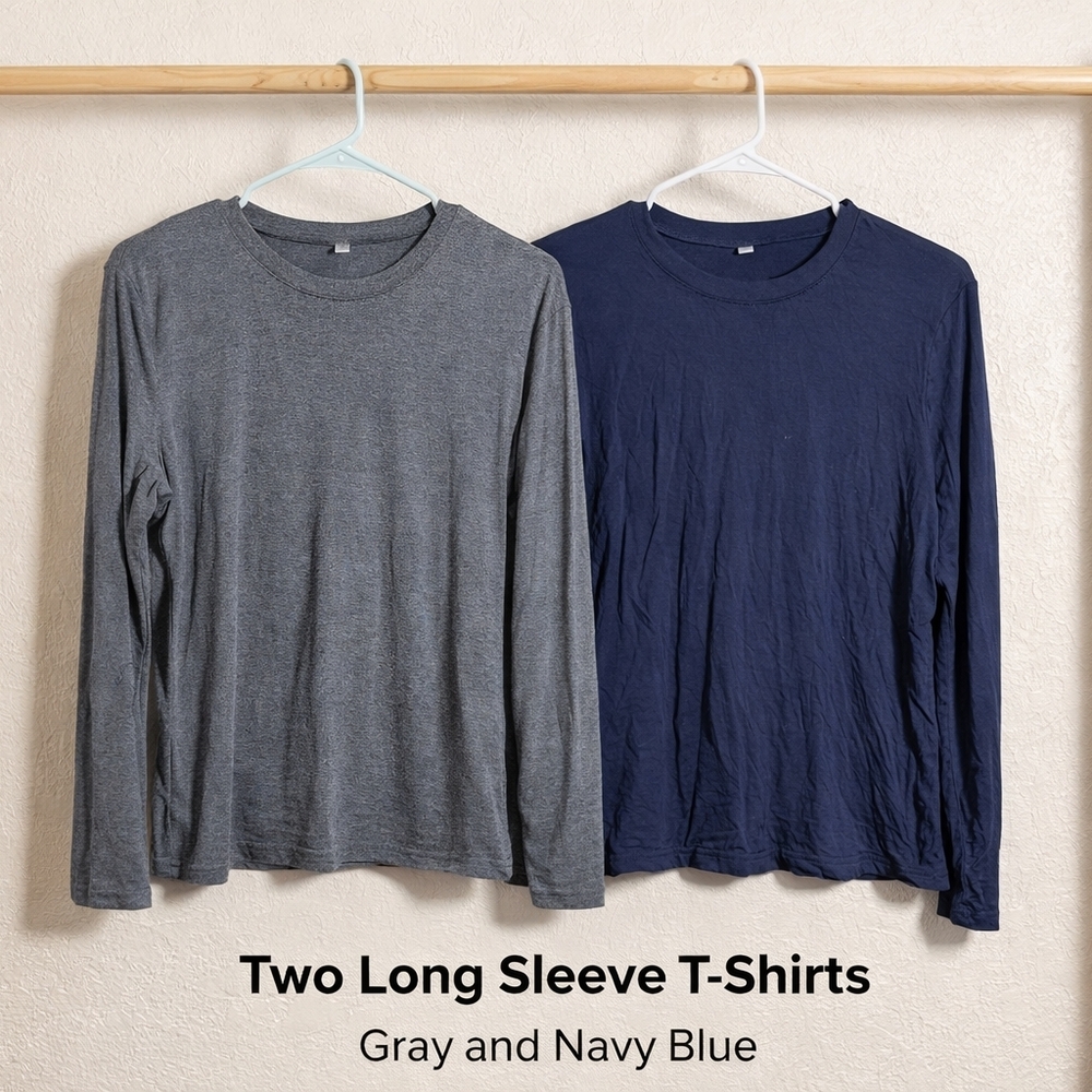 Women's Gray and Navy Blue Long Sleeve Tees 0134
